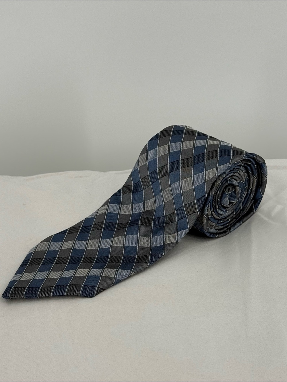 Classic Blue & Gray Check Silk Tie - Men Accessories